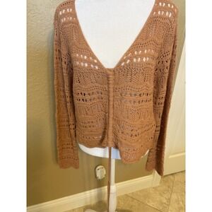 Lulus Only Yours Knit Ruched Open Knit Sweater, M, Slight Crop,Terracotta